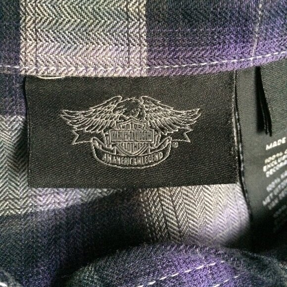 Harley Davidson Womens Blouse Large Plaid Splatter Dye Studded Long Sleeve - Picture 4 of 6